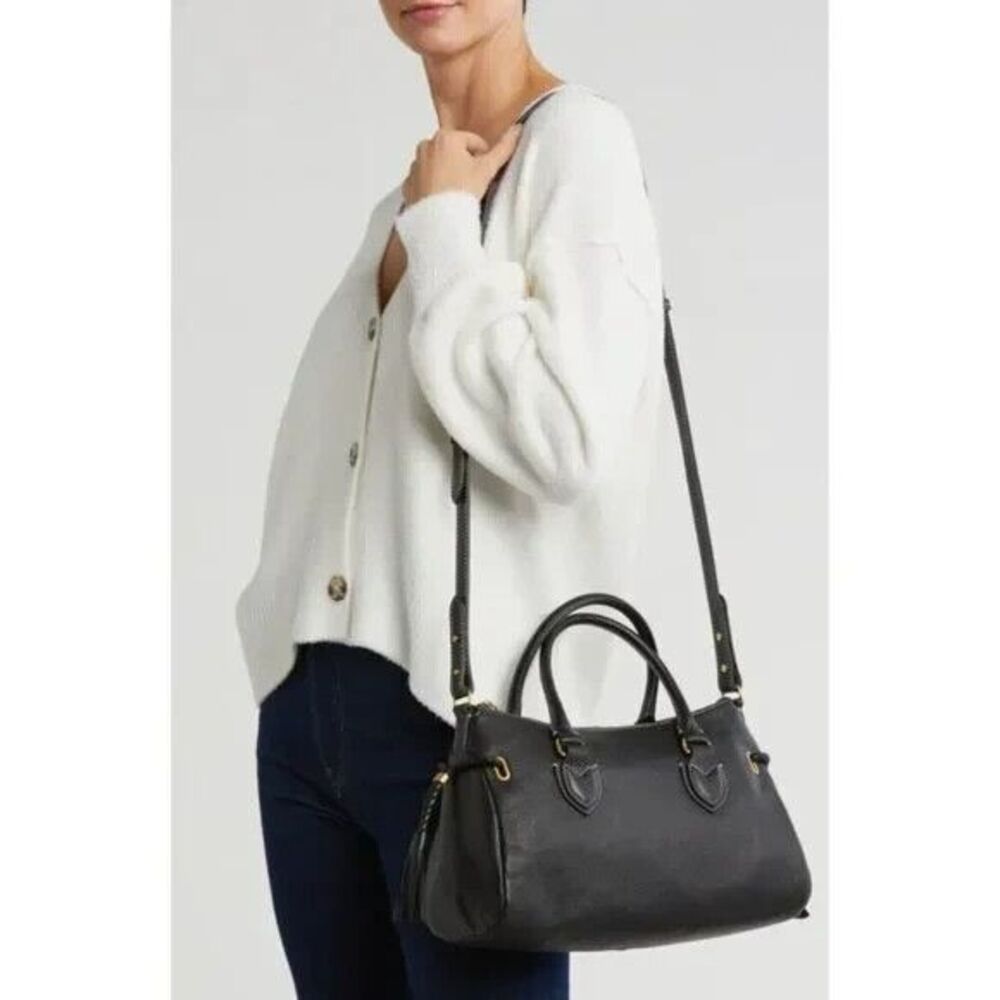 Vince Camuto Renzo Leather Satchel Crossbody Handbag Black-NWT